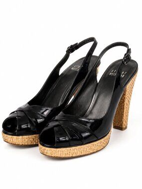 STUART Weitzman Black heels Size 7.5 patent leather peep toe